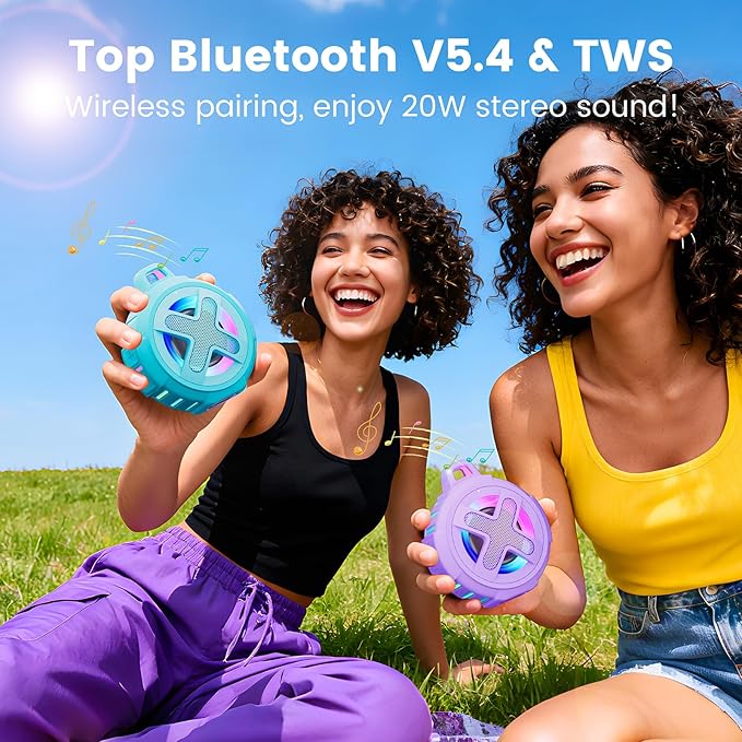XLeader X8(2 Gen) Upgraded, Bluetooth Shower Speaker, Certified IP67 Waterproof, Small Wireless, Silicone Case, 10W Pro Sound&Deep Bass, 24Hrs Playtime, with Portable Clip, for Beach Kayak Gift Purple