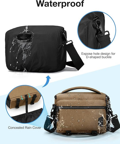BAGSMART Small Camera Bag for Photographers, Compact Camera Shoulder Bags for DSLR/SLR/Mirrorless Cameras, Waterproof Crossbody Camera Case with Tripod Holder, Khaki