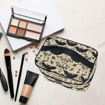 MNSRUU Makeup Bags, Bats and Flowers Vintage Makeup Organizer Bags Toiletry Bag Box Travel Cosmetic Bag Make Up Train Case for Women Teen Girl Ladies