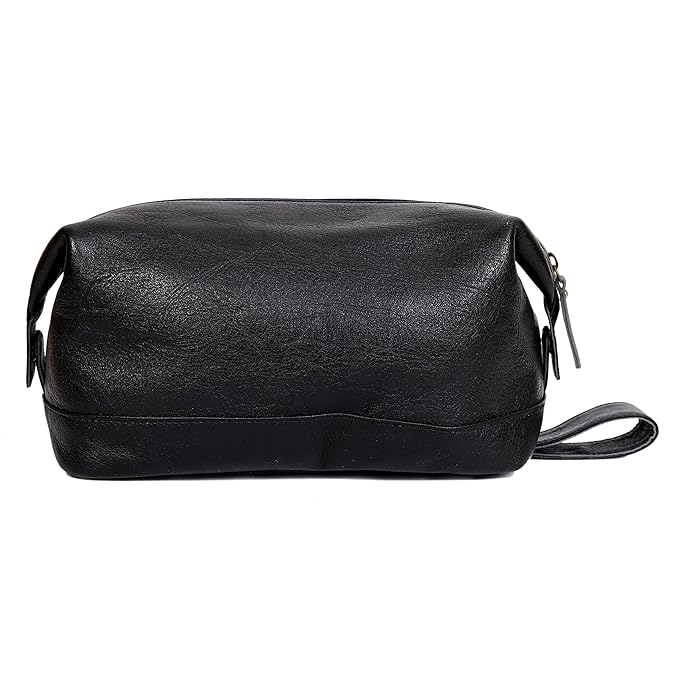 cuero Leather Brown Dopp Kit Unisex Travel Toiletry Cosmetic Pouch Shaving Kit Men Women (black)