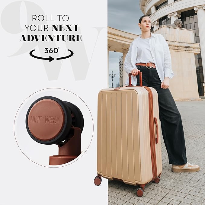 Nine West Bali 32 inch Luggage with Spinner Wheels – Champagne Hardshell Extra Large Suitcases for Travel with Packing & Laundry Bag – Large Lightweight Suitcase with Wheels – Checked Luggage