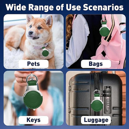 Genuine Leather for AirTag Holder Keychain for AirTag - Premium Handmade Protective Case Cover Accessories with Key Ring, Secure Hidden Design, All-in-One Package, Green