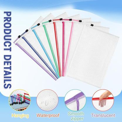 Jetec 32 Pcs Mesh Zipper Bags Toy Storage Bikini Organizer Bag Bolsas Para Guardar Trajes De Bano Waterproof Zipper Reusable Pouch Puzzle Multipurpose for Storage Office(Classic Color,13 x 9.5 Inch)