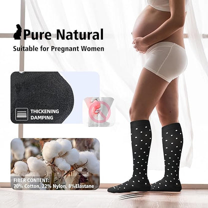 LEVSOX Thick Cotton Compression Socks for Women&Men 20-30mmHg Knee High Cute Support Sock for Nurses, Pregnancy, Travel