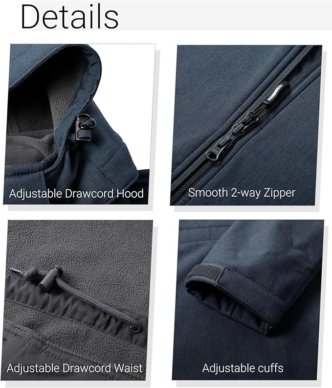 Outdoor Ventures Women's Softshell Jacket with Removable Hood Fleece Lined Windbreaker Insulated Long Warm Rain Jacket