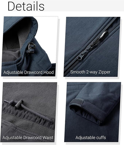 Outdoor Ventures Women's Softshell Jacket with Removable Hood Fleece Lined Windbreaker Insulated Long Warm Rain Jacket