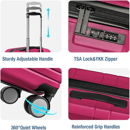 KYME Carry On Luggage 22x14x9 Airline Approved with TSA Lock Hard Shell Carry On Suitcase Lightweight Suitcases with Wheels Small Luggage for Men Women,Carry-On 20 Inch,Magenta