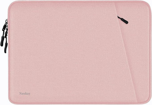 Laptop Sleeve Case, Shockproof Protective Computer Sleeve Cover with Accessories Pocket, Water Resistant Traveling Carrying Laptop Bag Compatible for 15.6 inch MacBook Dell HP Acer Lenovo, Pink