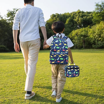CAMTOP Backpack for Kids, Boys Preschool Backpack with Lunch Box Toddler Kindergarten School Bookbag Set (4-7Years,Dino-Navy Blue, 15/''(L)x11.8/''(H)*5.1/''(W))