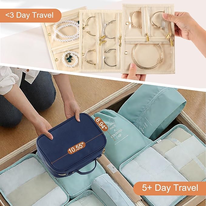 Travel Jewelry Case Organizer for Women, Jewelry Storage Book with Small Pouch, Travel Jewelry Bag Case for Traveling Necklace, Earrings, Rings, Bracelet Organizer (Blue)