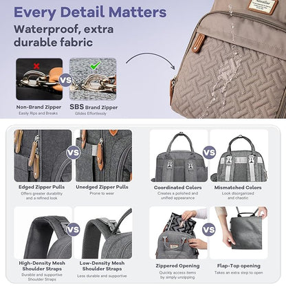 RUVALINO Diaper Bag Backpack, Multifunction Travel Pack Maternity Baby Changing Bags, Large Capacity, Waterproof, Khaki