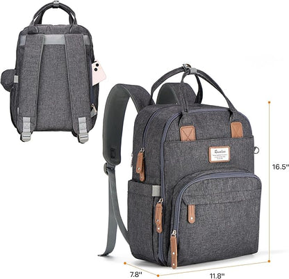 RUVALINO Diaper Bag Backpack, Multifunction Travel Pack Maternity Baby Changing Bags, Large Capacity, Waterproof, Dark Gray