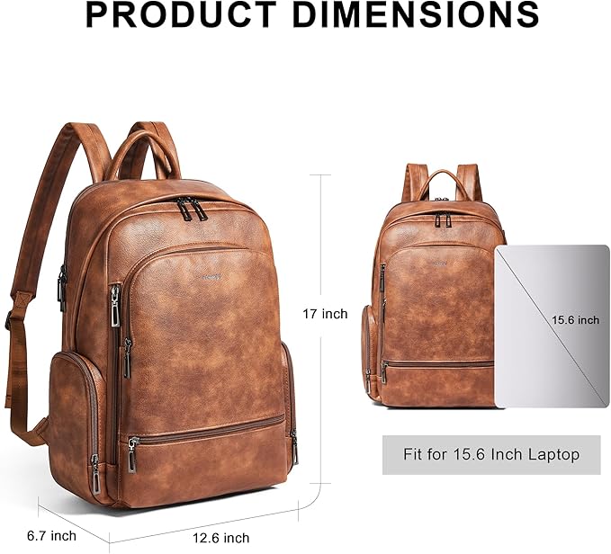 Leather Backpack for Women, Fits 15.6 Inch Laptop, Soft Vegan Leather Backpack for Travel and Daily Use, Brown