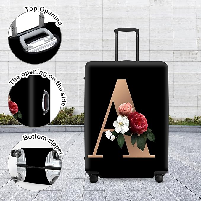 Floral A lphabet Luggage Cover Set, Vintage Letter Print Waterproof Suitcase Protector, Travel Accessories for Women Men