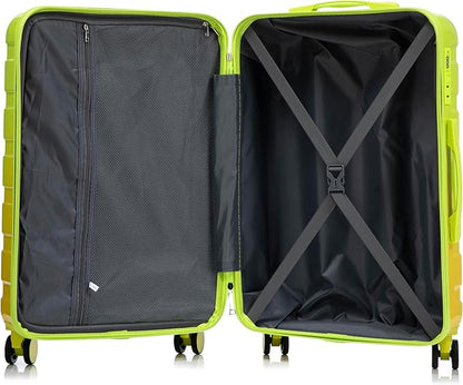 Campfun 3 Piece Luggage Sets, PC Gradient Color Suitcase Set with Double Spinner Wheels, Durable Carry On Luggage with Combination Lock, 20/24/28 inch, Green+Yellow