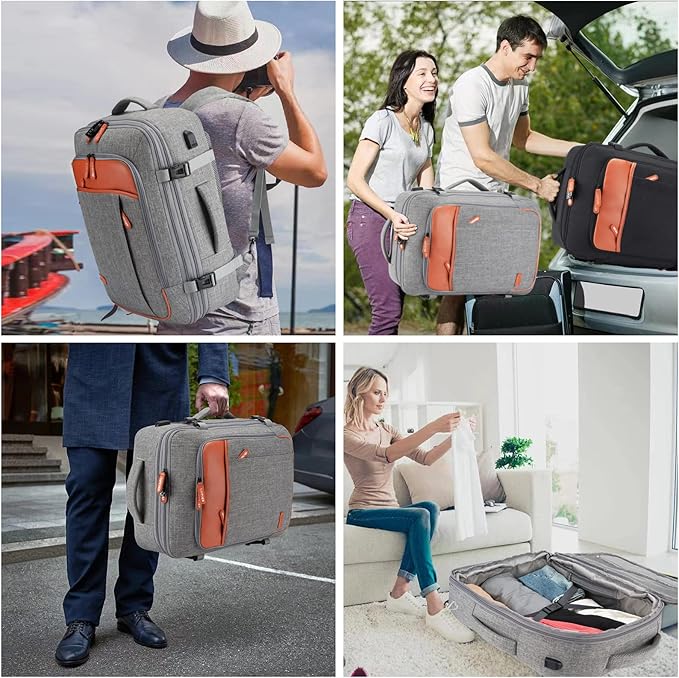 Lumesner Carry on Travel Backpacks, Extra Large 40L Flight Approved for Men & Women,Expandable Suitcase backpack (Grey (Backpack With 4 Packing Cubes))