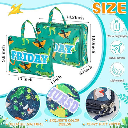 Paterr 7 Pcs Days of Week Packing Cubes Compression Packing Cubes for Kids Winter Camp Travel Daily Outfit Suitcase Organizers Zippered Storage Bag for Cruise Vacation Essentials(Dinosaur)