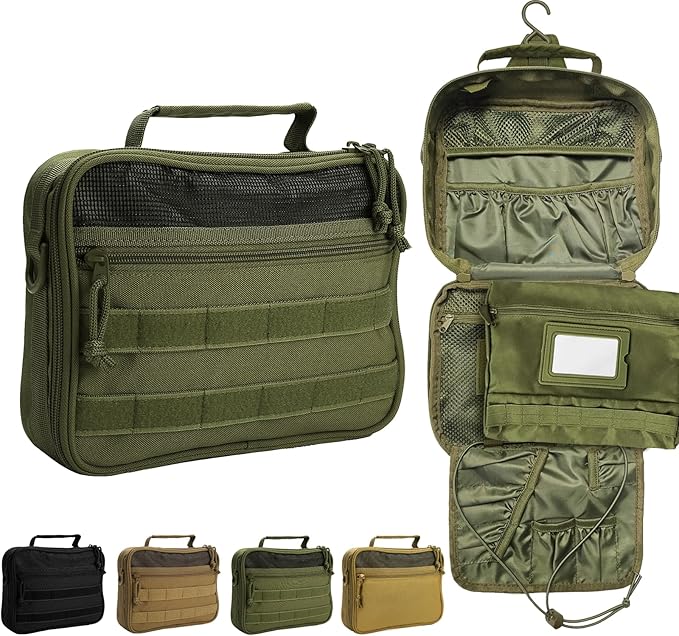 Tactical Toiletry Bag for Men, Travel Hanging Toiletry Bags, Toiletries Organizer Dopp Kit, Travel Cosmetic Bag,Shaving Hygiene Bag, Bathroom Essentials Men's Toiletry Bag for Camping - Army Green