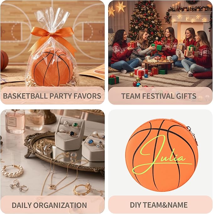 12 Packs Basketball Mini Travel Jewelry Case Round Basketball Stuff Small Portable PU Leather Jewelry Box Organizer Storage Case for Sports Team Club Lovers Birthday Goodie Favors Gifts