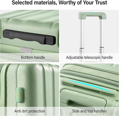 Hanke Expandable Hardshell Luggage Sets 3 Piece Extra Large Suitcases with Lock,28 Inch Luggage with Spinner Wheels, PC Travel Suitcase for Women Men 20 24 29Inch,Bamboo Green