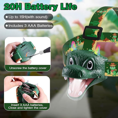 EverBrite Kids Dragon Headlamp with RGB Lights, LED Head Lamp with Roar & Silent Mode, Batteries Included, Fun Hands-Free Headlight for Boys & Girls, Great Gift for Birthday & Christmas, Dragon Toy