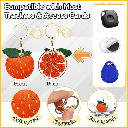 Leather Keychain for Airtag, Cute Protective Keychain Holder Compatible with Apple Air Tag,GPS Item Tracker Case Cover for Keys,Bags,Pets,Luggage(Orange)