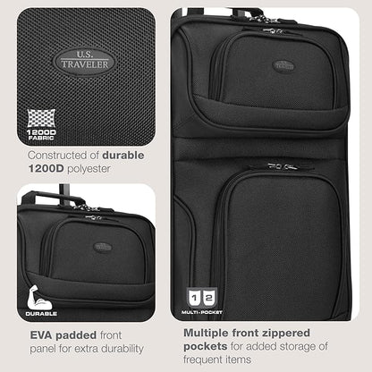 U.S. Traveler Rio Lightweight Softside Rolling Carry-on Suitcase, 2-Wheel Single, Black