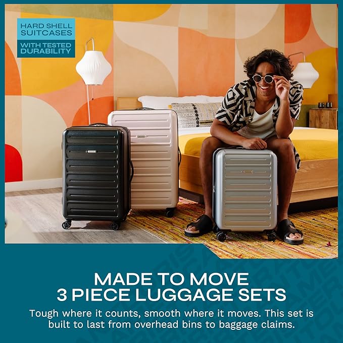 Westridge Hardshell Luggage Set - 3 Piece Set - 20" Carry-On, 24” & 28” Checked Luggage Set with 360° Spinner Wheels - Expandable Suitcases for Extended Travel - Durable ABS Shell - Silver