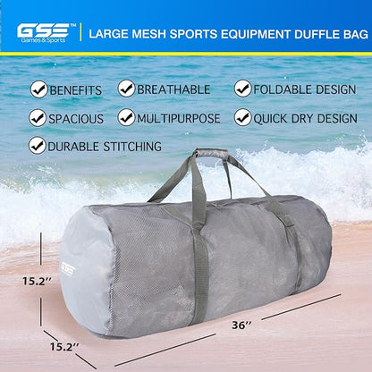 Grey Heavy-Duty Large Mesh Sports Duffle Bag, Dry Bag, Diving Equipment Scuba Bag with Zipper. Great for Gym Workout, Sport Balls Storage, Scuba Gear, Snorkeling, Water Sports and Travel