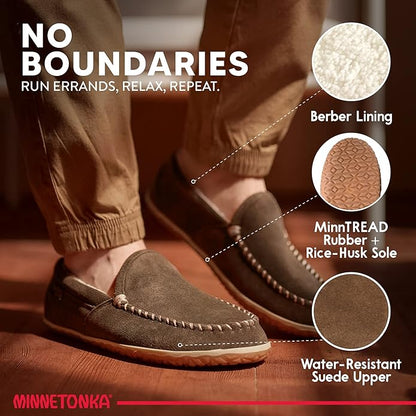 Minnetonka Men's Tilden Moccasin Suede Indoor and Outdoor Slippers