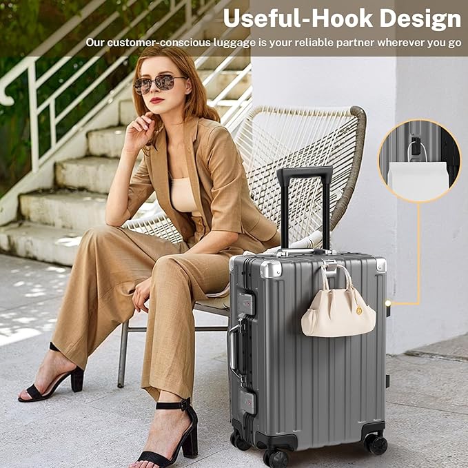Krute Zipperless Luggage 24 Inch Aluminum Frame Suitcase with Spinner Wheels PC+ABS Hardide Checked Luggage TSA Approved