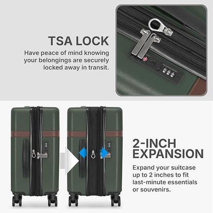 U.S. Traveler Vista Way 3-Piece Travel Set, 21-Inch Carry-on Hardside with TSA Lock, 18-Inch Travel Backpack with Laptop Sleeve, Toiletry Bag, Green