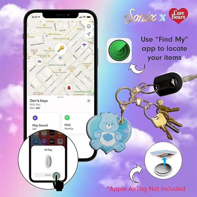 Sonix Keychain Case Compatible with Apple AirTag | Protective AirTag Cover Keychain Charm | Care Bears Blue | Grumpy Bear