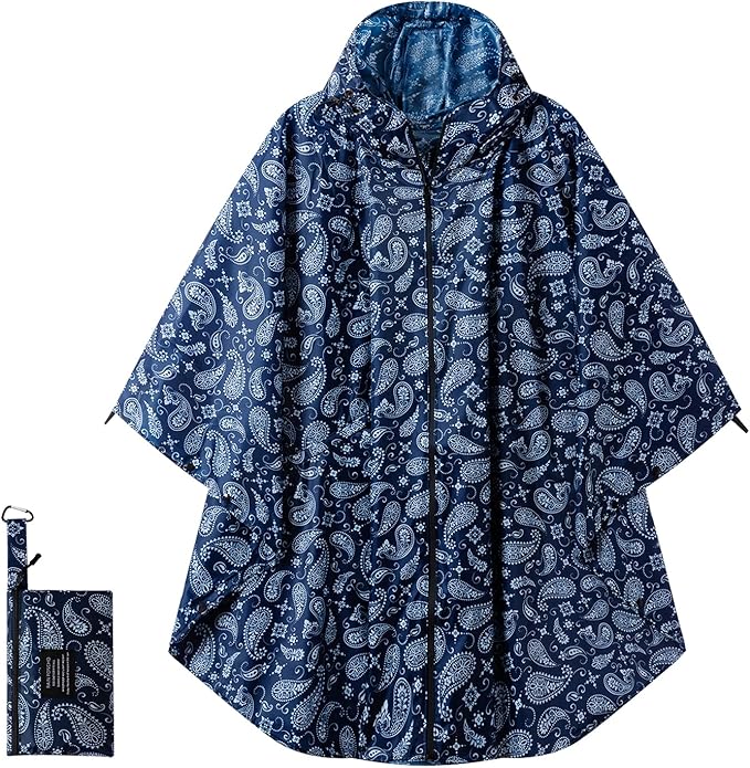 Hooded Rain Ponchos for Adult - Rain Coat and Rain Jacket with Waterproof Pocket and Zipper