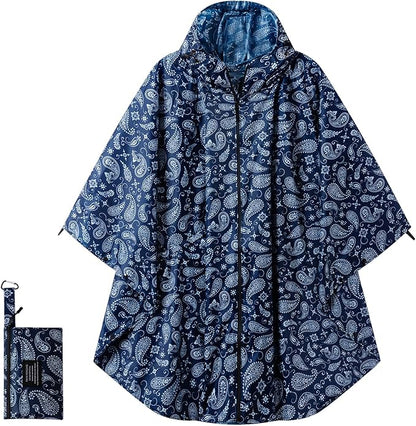 Hooded Rain Ponchos for Adult - Rain Coat and Rain Jacket with Waterproof Pocket and Zipper