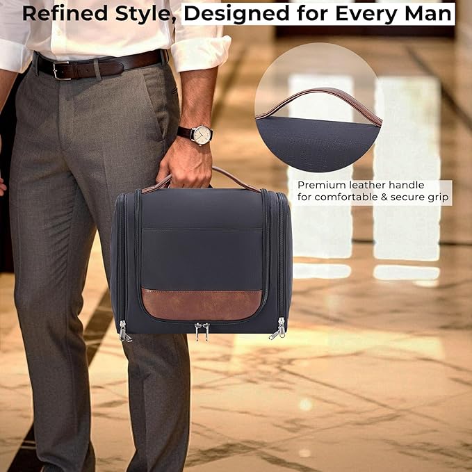 Large Hanging Toiletry Bag for Men, Travel Bathroom Bag with Hook, Hygiene Bag Organizer for Shower, Shaving & Grooming Essentials, Black
