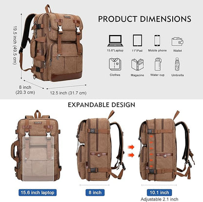 WITZMAN Canvas Travel Backpack for Men Large Laptop Backpack Fit 16 inch Carry-on Airline Approved Convertible Shoulder Rucksack(A6617-3 Brown)