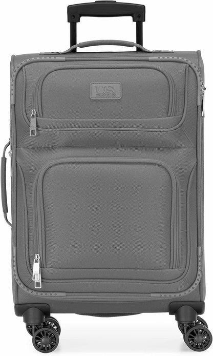 U.S. Traveler Rio Lightweight Softside Rolling Carry-on Suitcase, 4-Wheel Set, Light Gray