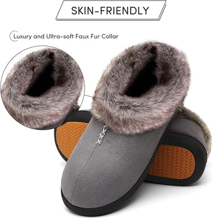 Mishansha Women's House Shoes Memory Foam Suede Moccasin Slippers Winter Warm Fleece Lined Home Shoes with Anti-Skid Rubber Sole