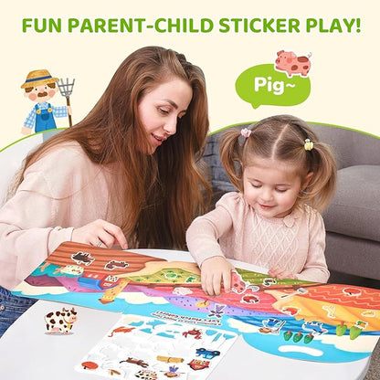 JoyCat Reusable Sticker Book - Jelly Animal Stickers for Toddlers, Kids Sticker Activity Book, Travel Toys for Road Trip, Car & Airplane, Educational Learning Gifts for Boys and Girls Ages 3-5 (Farm)