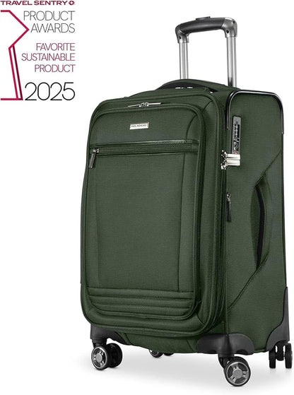 Ricardo Beverly Hills Avalon Softside Carry-On Luggage Made with Sustainable 100% Recycled PET (rPET), Lightweight, Eco-Friendly Travel, Expandable, Dual Spinner Wheels, Juniper Green, 20-inch