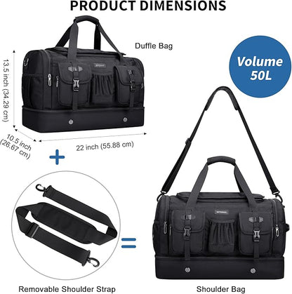 WITZMAN Duffle Bag for Men Large Carry On Travel Mens Weekender Overnight Bags with Shoes Compartment for Sports Gym(B723 Black)
