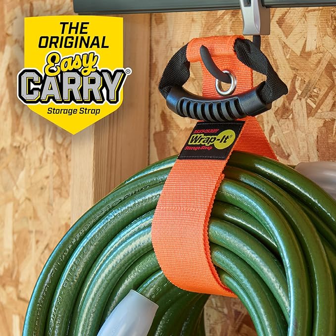 Easy-Carry Wrap-It Storage Straps - 28” (2-Pack) Blaze Orange with Grommet - Heavy Duty Wrap It Storage Straps and Extension Cord Wrap for Water Hose Storage