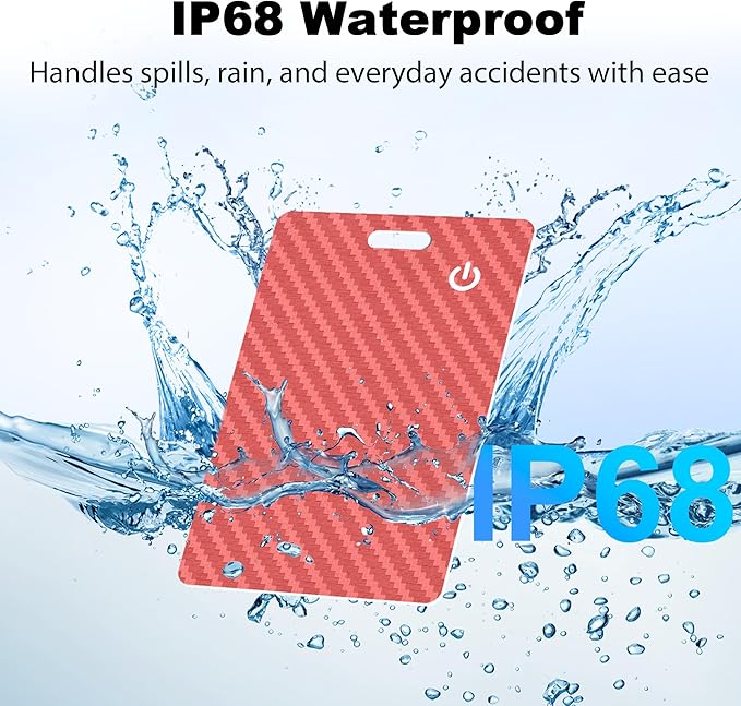 [Apple MFi Certified] Wallet Tracker Card with Apple Find My (iOS Only) Rechargeable Air Tracker Tags Bluetooth Wallet Finder IP68 Waterproof GPS Tracker Item Finder for Keys, Bags, Passport Red