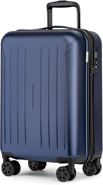 KYME Carry on luggage 22x14x9 Airline Approved Suitcase Hardshell With Double Spinner Wheels, PC+ABS TSA Lock Travel Luggage (Navy Blue, 20" Carry On)