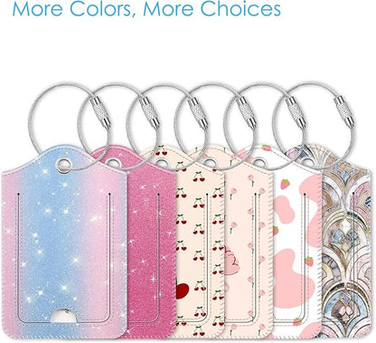 Fintie Luggage Tags, Privacy Cover ID Label with Stainless Steel Loop and Address Card for Travel Bag Suitcase - Pink/Blue (2 Piece)