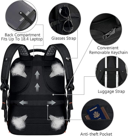 VECKUSON 18.4 Laptop Backpack for Men, 55L Extra Large Gaming Laptops Backpack with USB Charger Port,TSA Friendly Flight Approved and RFID Anti-Theft Pocket