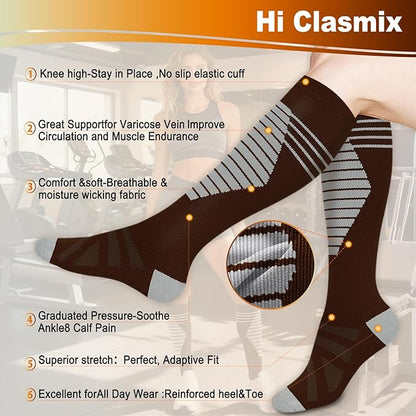 Graduated Compression Socks for Women&Men 20-30mmhg Knee High Socks Travel Hiking Running Stocking