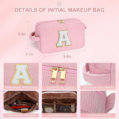 YOOLIFE Teen Girl Gifts Trendy Stuff - Initial Makeup Bag Makeup Brush Bag Preppy Makeup Bag Travel Must Haves Personalized Girlfriend Girl Granddaughter Friend Birthday Gifts for Women Her Letter P