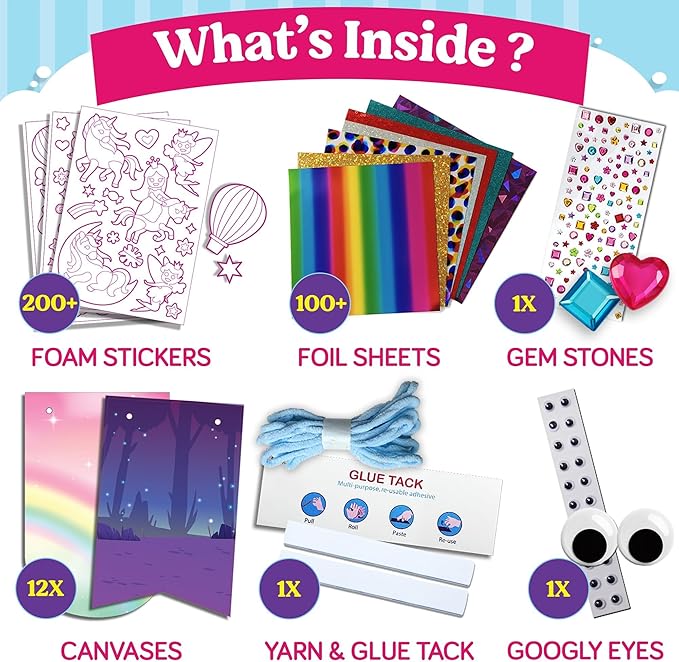 Funcils Foil Art Craft - Unicorn & Princess Sticker Activity Kit, Toddler Arts & Crafts for Kids, No Mess Kids Travel Toys, Games, Fun Birthday Gifts for Boys & Girls Ages 4, 5, 6, 7, 8, 9 Year Old